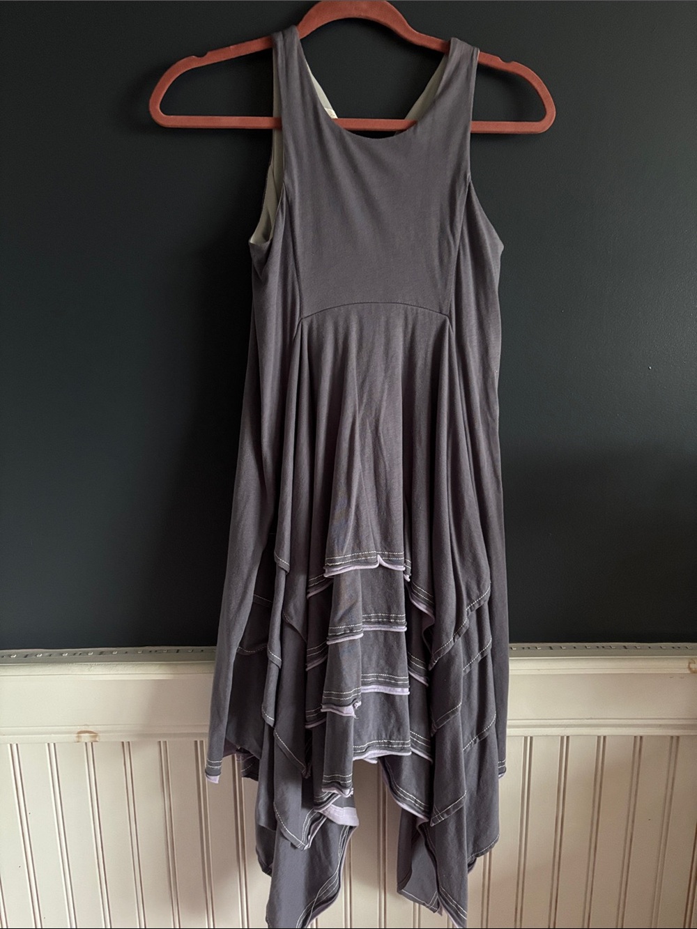 Asymmetrical Handkerchief Hem Dress in Blue Grey